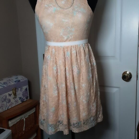 Rue 21 Dress Spring Peach Lace Fully‎ Lined Sleeveless Sz S - Picture 5 of 7